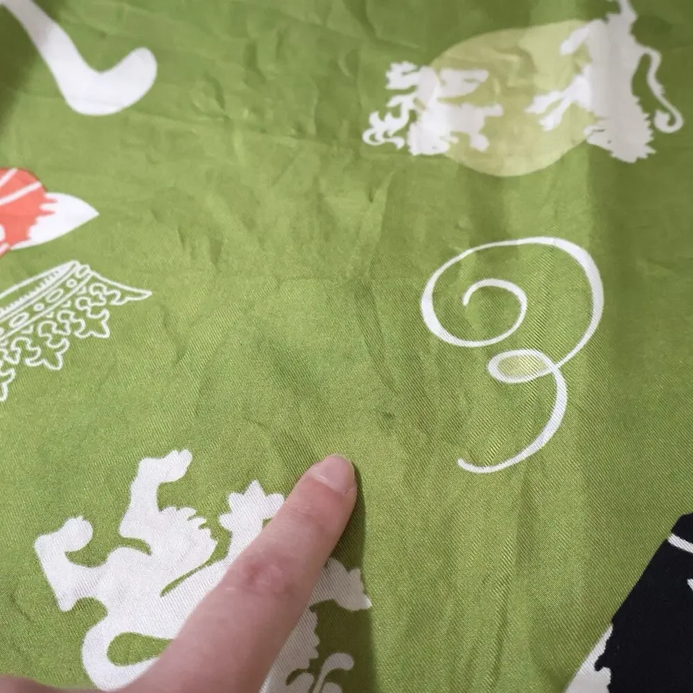 Vintage Gene Meyer Cat Tiger Lion Royal Green Silk Square Scarf Made in Japan